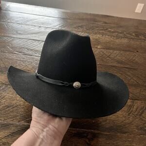 Vintage Bailey Tucson 100% Wool 7 1/4 Black Cowboy Hat Made in USA Satin Lined